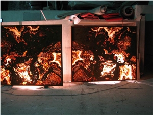 Backlit Tiger Vein Onyx Glass Panel