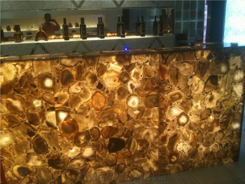 Brown Agate Semiprecious Stone Bar Top