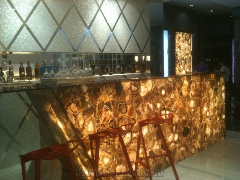 Brown Agate Semiprecious Stone Bar Top