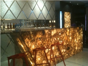 Brown Agate Semiprecious Stone Bar Top