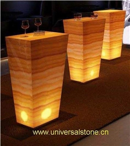 Lighted Honey Wooden Vein Onyx Bar Top