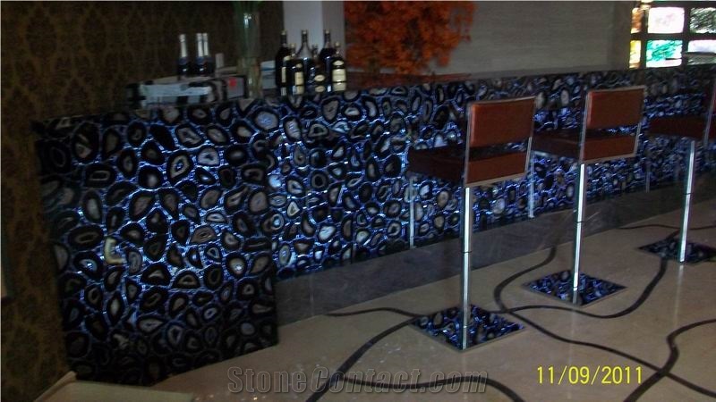 Translucent Semiprecious Agate Onyx Glass Bar Top