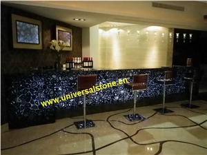 Translucent White Onyx Backdrop Wall and Blue Bar
