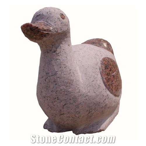 Hand Carved Stone Animal Statue, Red Granite Statue