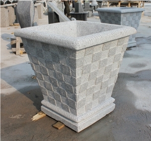 Hand Carving Stone Flowerpot, Grey Granite Pot