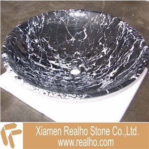 Marble Stone Vessel Sink, ,white ,emperador Black Marble Vessel Sink
