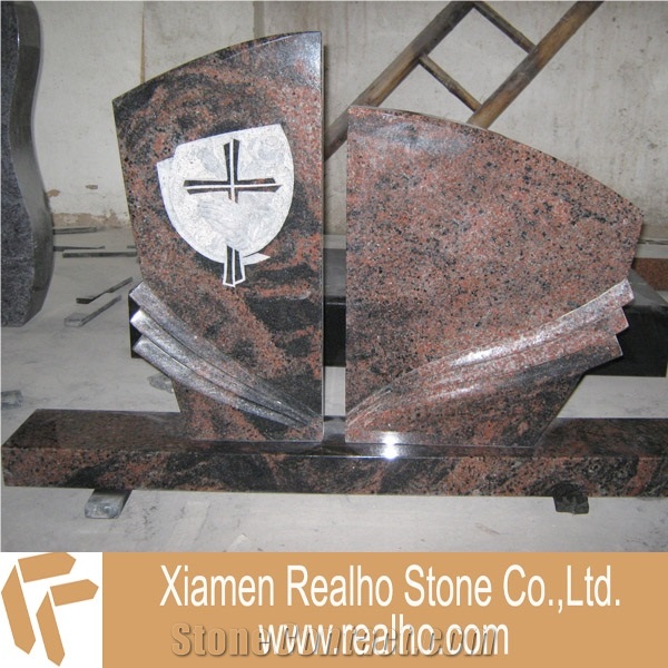 Red Carving Granite Headstone
