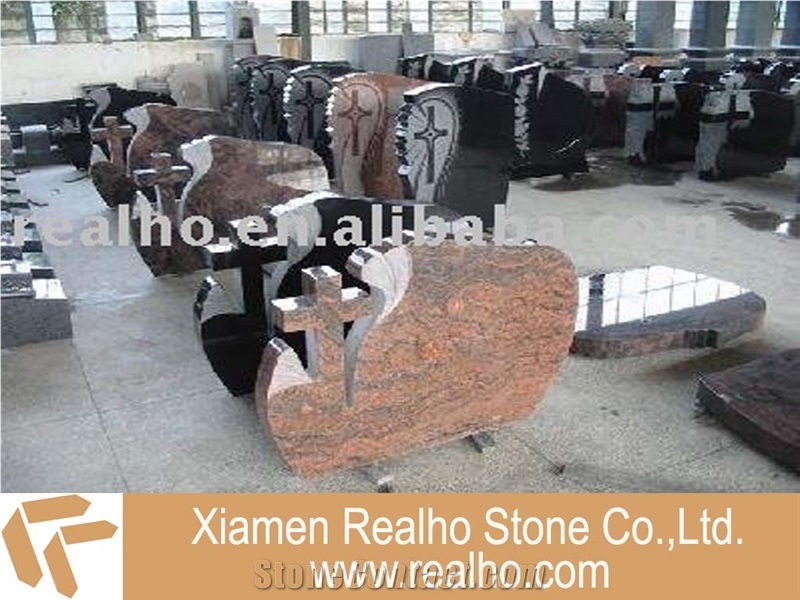 Red Carving Granite Headstone