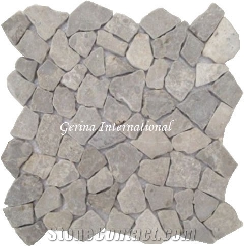 Broken Marble Stone Mosaic Tiles Interlocking, Cremanata Grey Marble