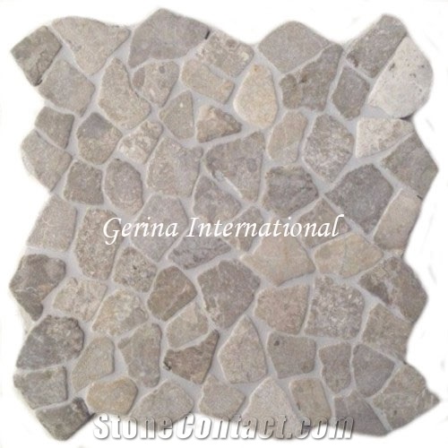 Broken Marble Stone Mosaic Tiles Interlocking, Cremanata Grey Marble