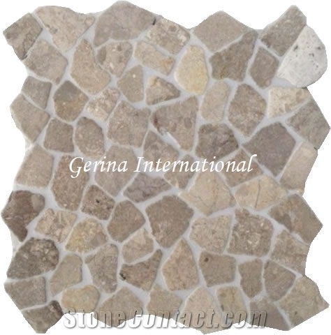 Broken Marble Stone Mosaic Tiles Interlocking, Cremanata Grey Marble