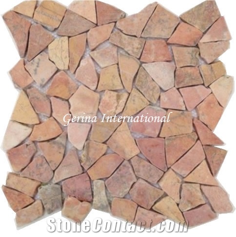 Broken Marble Stone Mosaic Tiles Interlocking, Red Marble Mosaic