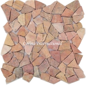 Broken Marble Stone Mosaic Tiles Interlocking, Red Marble Mosaic