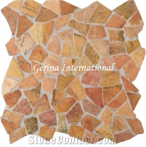 Broken Marble Stone Mosaic Tiles Interlocking, Red Marble Mosaic