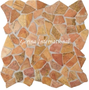 Broken Marble Stone Mosaic Tiles Interlocking, Red Marble Mosaic