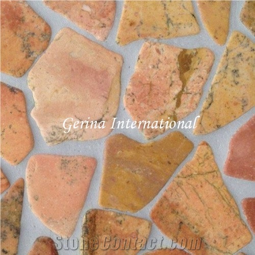 Broken Marble Stone Mosaic Tiles Interlocking, Red Marble Mosaic