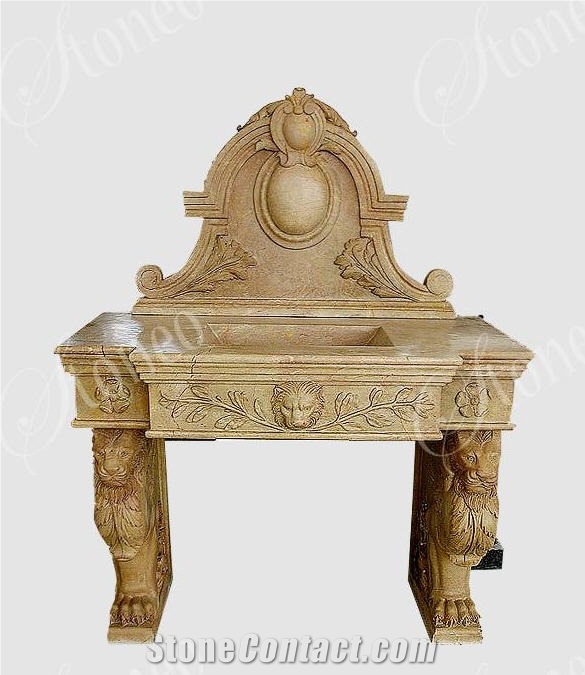 Rozwa Mariana Natural Stone Carved Vanity Top, Beige Marble