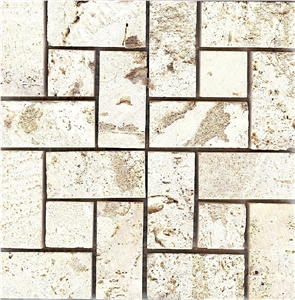 Atlantic Shell Stone Tumbled Mosaic, Beige Limestone