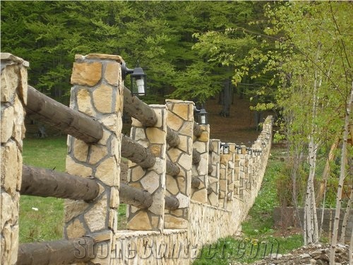 Yellow Decorative Mossy Stone, Yellow Gneiss Building, Walling