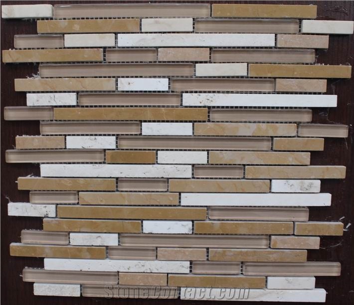 Light Emperador Stone Glass Mosaic Tile Pattern, Brown Marble Glass Mosaic