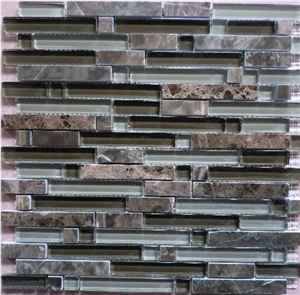 Long Emperador Dark Stone Glass Mosaic Tiles, Brown Marble Glass Mosaic