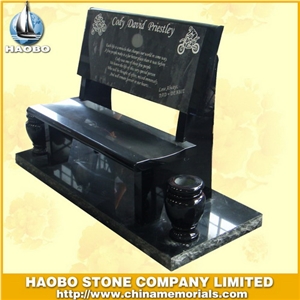 Chinese Shanxi Black Absolute Black Grantie Bench Memorials, American Style Monuments Directly from Factory