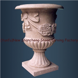 Beige Marble Carved Flower Pot