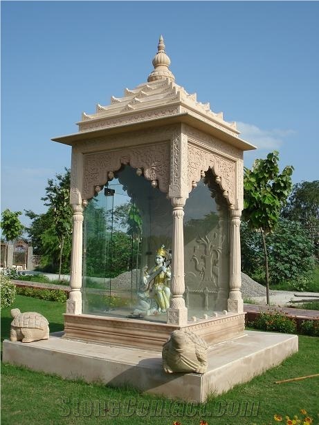 Stone Carved Temple, Bansi Pink Sandstone Artifacts, Handcrafts