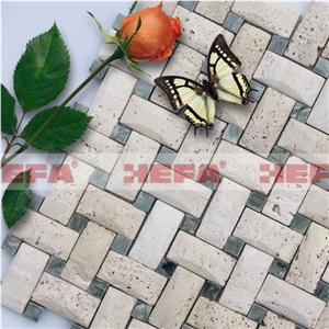Beige and Green Mosaic Ceramic XMD011TJ, Travertino ,Huaan Jade Marble Mosaic