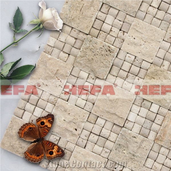 Grey Mosaic Tile Backsplash XMD009T, Travertino Grey Travertine Mosaic