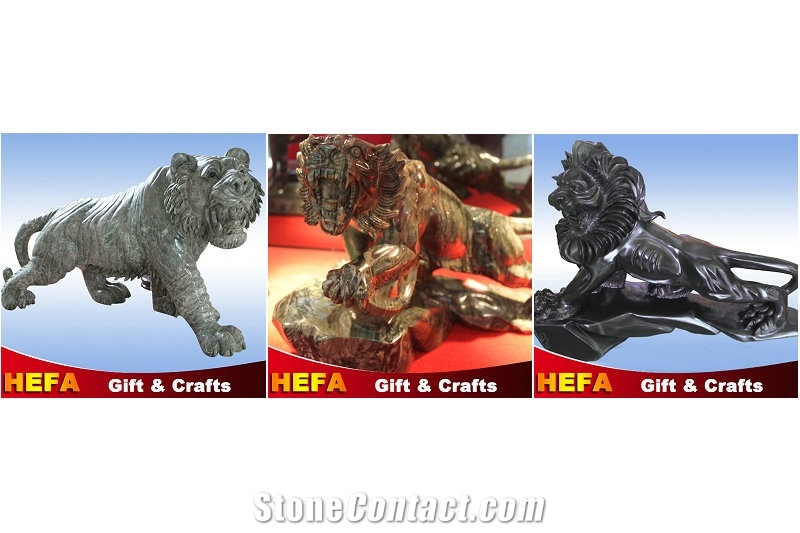 Jade Lion & Tiger Statue, Hua an Jade/Ink Jade Green Marble Artifacts, Handcrafts
