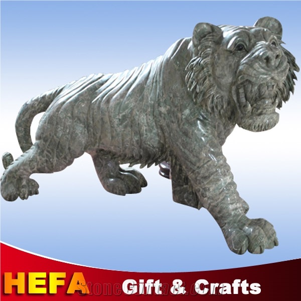 Jade Lion & Tiger Statue, Hua an Jade/Ink Jade Green Marble Artifacts, Handcrafts