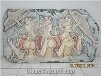 Marble Carved Embossment, Relief, Dionysos White Marble