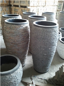 Grey Slate Flower Pot