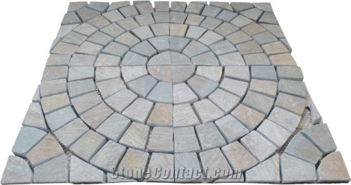 Quartzite Crazy Paving on Mesh, Beige Quartzite Cobble, Pavers