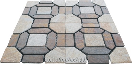 Slate Crazy Paving on Mesh, Quartzite Cobble, Pavers