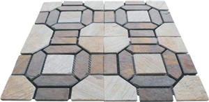 Slate Crazy Paving on Mesh, Quartzite Cobble, Pavers