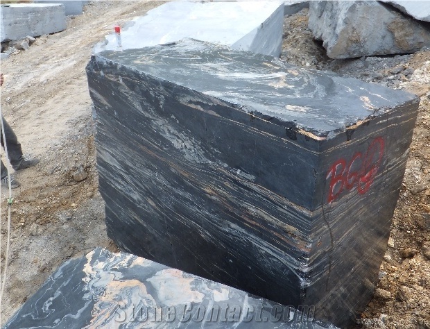 Nero Picasso Marble Block, Turkey Black Marble