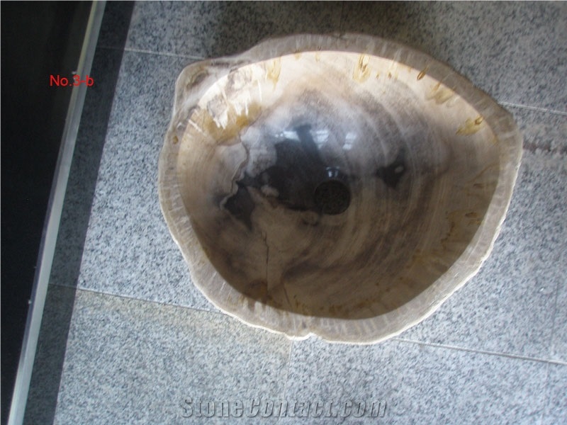 Fossil Wood Marble Sink, Fossil Wood Yellow Marble Sink