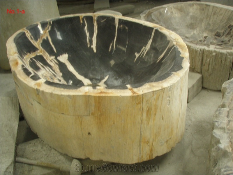 Fossil Wood Marble Sink, Fossil Wood Yellow Marble Sink