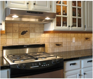 Travertine Tiles with Fossil Stone Tiles Backsplas, Beige Travertine Kitchen Accessories