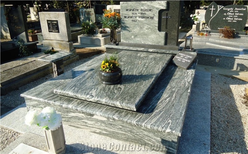 Verde Marina Granite and Nero Impala Granite Monum, Green Granite Monument, Tombstone