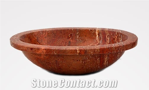 Oval Basin in Red Travertine
