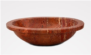 Oval Basin in Red Travertine Oval Basin in Red Travertine