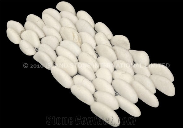 Timor White Stacked Pebble, Marble Mosaic