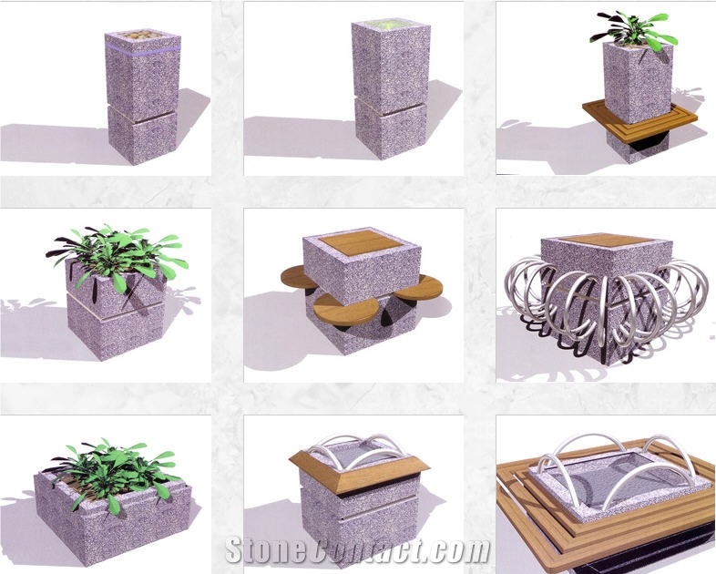 Granite Planters, Blanco Sayago White Granite