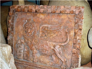 Pink Marble Bas-relief Of Rosso Asiago, Red Marble