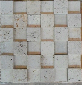 3d Beige Tumbled Travertine Small Square Stepping Mosaic