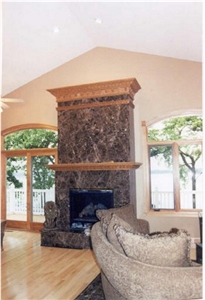 Dark Emperador Brown Marble Fireplace