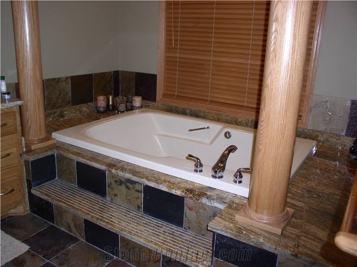 Tub Surround with Ouro Fantastico Granite, Ouro Brazil Yellow Granite Bath Tub